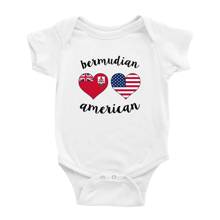

Bermudian American Flag Two Hearts Cute Baby Bodysuits Newborn Clothes (White 12-18 Months)