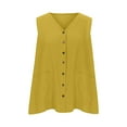 thumbnail image 5 of Kaemgyyd Womens Cotton Linen Tops Summer Lightweight V Neck Casual Cami Shirt Loose Sleeveless Button down Beach Blouses with Pockets, 5 of 6