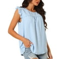 thumbnail image 4 of INSPIRE CHIC Women's Summer Crewneck Ruffle Sleeveless Blouse Swiss Dots Casual Shirt S Light Blue, 4 of 6