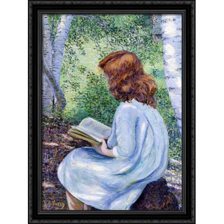 Child With Red Hair Reading 28x36 Large Black Ornate Wood Framed