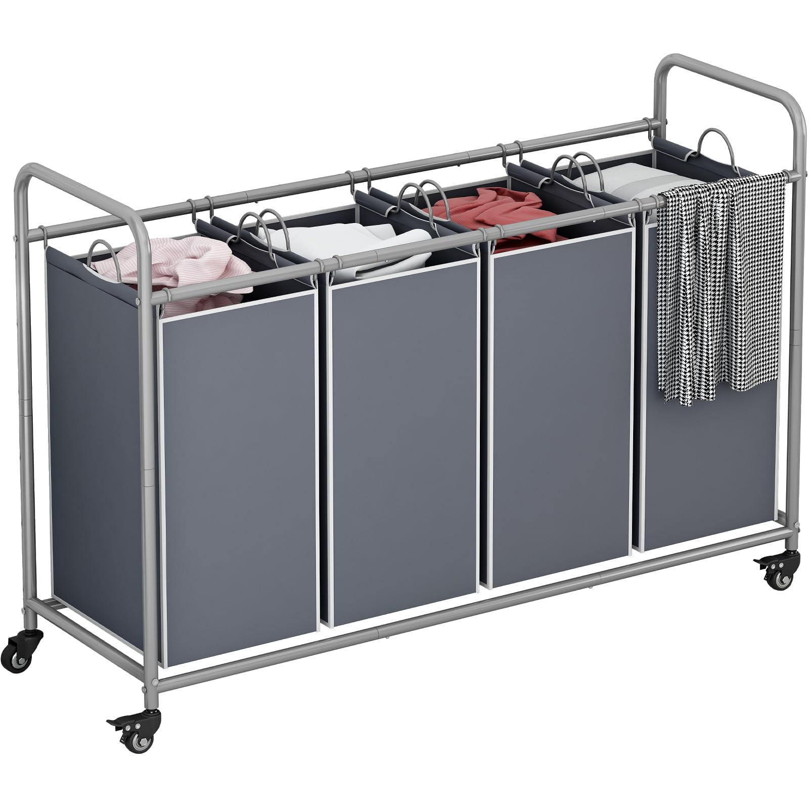 4 Bag Laundry Basket Sorter Laundry Hamper Cart with Heavy Duty Rolling Lockable Wheels and Removable Bags Organiser