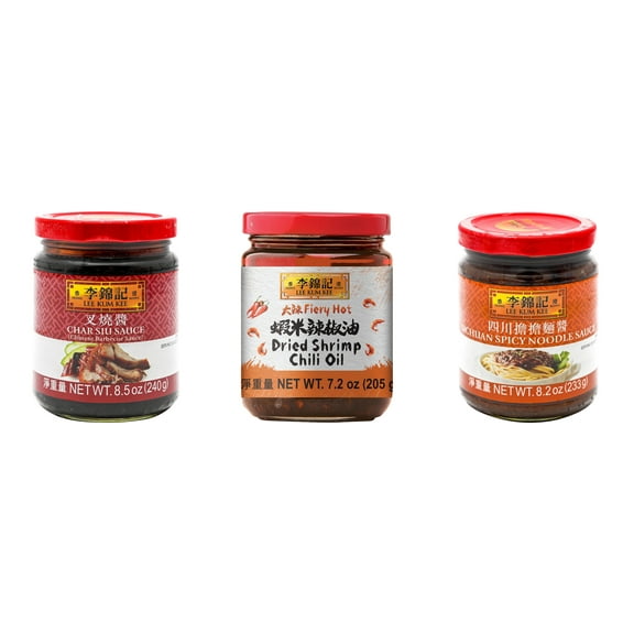 NineChef Brand Spoon Plus 3 Pack Lee Kum Kee Cooking Sauce, 3 Flavors(Char Siu Sauce,Dried Shrimp Chili Oil,Sichuan Spicy Noodle Sauce)