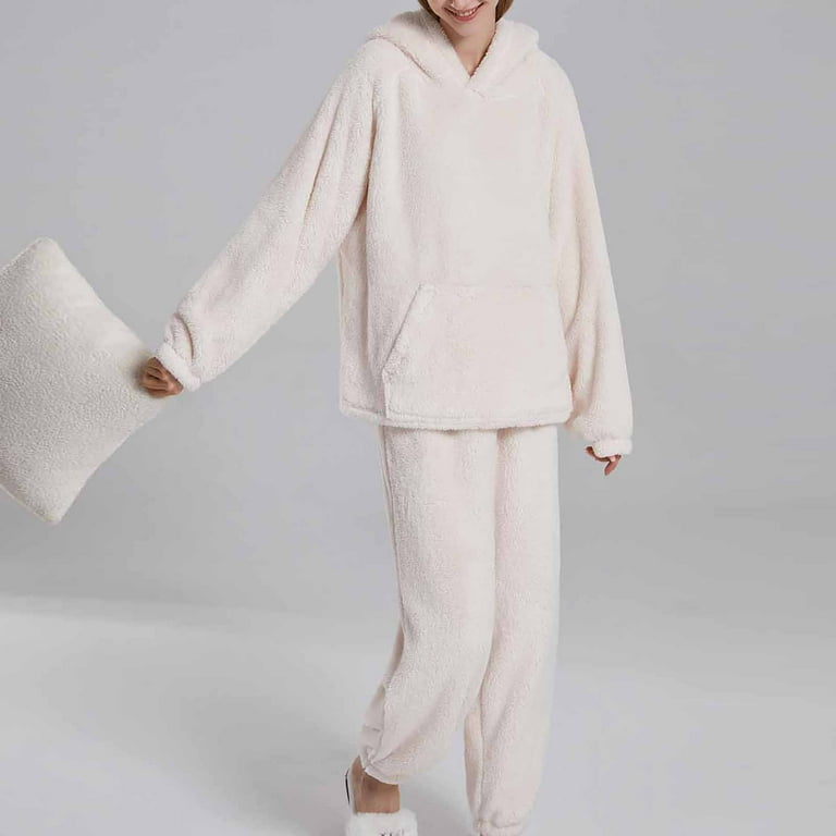 AherBiu Winter Pajamas Sets Fleece Fuzzy Tops with Pants 2 Piece Loungewear  Thermal Warm Homewear 2 Piece Suit