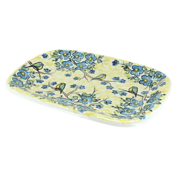 Blue Rose Polish Pottery Bluebird Garden Medium Rectangular Serving Platter