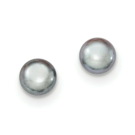 - Lex & Lu Sterling Silver 6-7mm Grey FW Cultured Button Pearl Stud Earrings