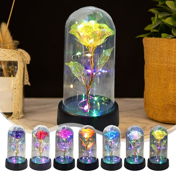 kladzum Valentine's Day Her Colorful Rose Flower Valentine Love Flowers Mom Mother's Women's Birthday Gifts Colorful Artificial Flower Gift Led Light, Nightstand Decor
