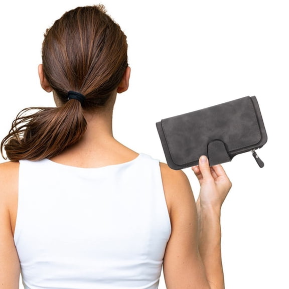 WRITWAA Clasp Wallet for Women Trifold Grey 1Pack Zipper Security Shopping Purse