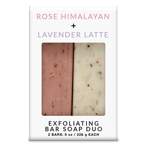 Exfoliating Bar Soap Combo Set By Olivia Care - Rose Himalayan Salt   Lavender Latte- All Natural & Organic - Moisturize, Detoxify, Hydrate - Makes Skin Soft & Silky - 2 X 8 OZ