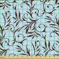 thumbnail image 2 of Ambesonne Floral Fabric by the Yard Upholstery, Tattoo Like Flower Motifs, 1 Yard, Soft Blue Dark Maroon, 2 of 5