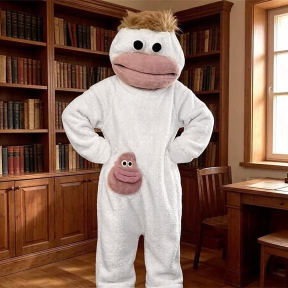 Kids Funny Monster Onesie 𝗖𝗼𝘀𝘁𝘂𝗺𝗲 Silly Big Mouth Monster Plush Jumpsuit with Pocket Cartoon 𝗖𝗼𝘀𝗽𝗹𝗮𝘆 Winter Outerwear Kids
