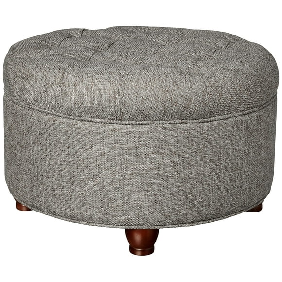 HomePop Large Button Tufted Round Storage Ottoman, Dark Gray