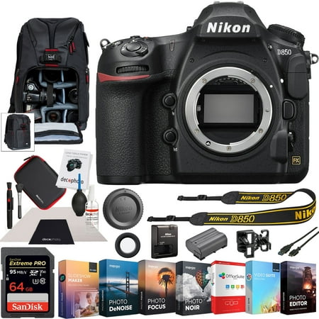 Nikon D850 FX-Format Full Frame Digital SLR DSLR Wi-Fi 4K Camera Body with Deco Gear Photography Sling Backpack Cleaning Kit Power Editing