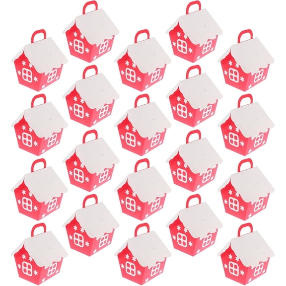 20Pcs Christmas Candy Boxes House-Shaped Paper Treat Containers Red White for Party Snack Packaging
