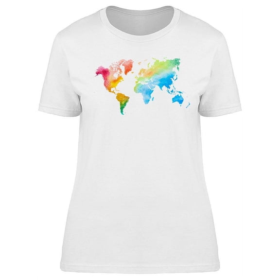 Watercolored World Map. T-Shirt Women -Image by Shutterstock, Female Small