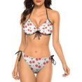 thumbnail image 1 of NICKSUN Women's Pink Cherry Print Bikini Set, 2 Piece Swimsuits String Halter Triangle Bathing Suits, 1 of 6