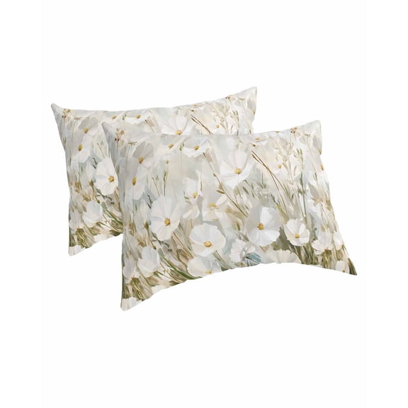 Floral Flower Pillow Covers King Size 2 Pack, Modern Oil Painting Watercolor White Soft Bed Throw Pillowcases Breathable Cooling Long Lumbar Body Pillow Sham Cover for Bed Sofa 20''x36''