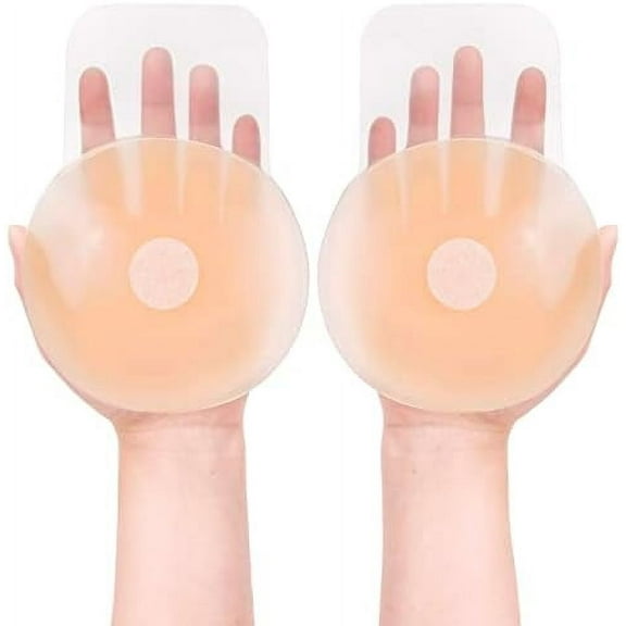 Nipple Cover for Women: Silicone Breast Lift Pasties 5.1inch Reusable Adhesive Sticky Bra with Bob Tape Nude