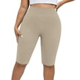 thumbnail image 5 of Women's Plus Size Yoga Workout Shorts, High Waist Butt Lifting Elastic Waistband, Solid Active Shorts for Running Gym Training | TruHer,Beige 2XL, 5 of 8