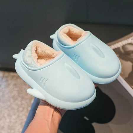 

Leutsin Toddler Kids Cartoon Shark Shoes Children Eva Slippers Indoor Baby Waterproof Thick Bottom Cotton Wrap Heel Cotton Slippers