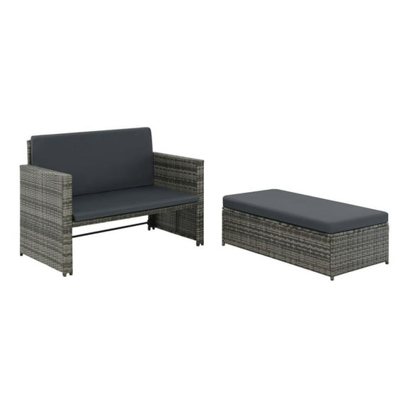 Patio Lounge Set 2 Piece, Poly Rattan Sofa with Cushions, Gray Outdoor Furniture, Reclining Daybed with Footrest, Garden Patio Furniture