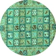 thumbnail image 1 of Ahgly Company Machine Washable Indoor Round Abstract Turquoise Blue Modern Area Rugs, 8' Round, 1 of 4