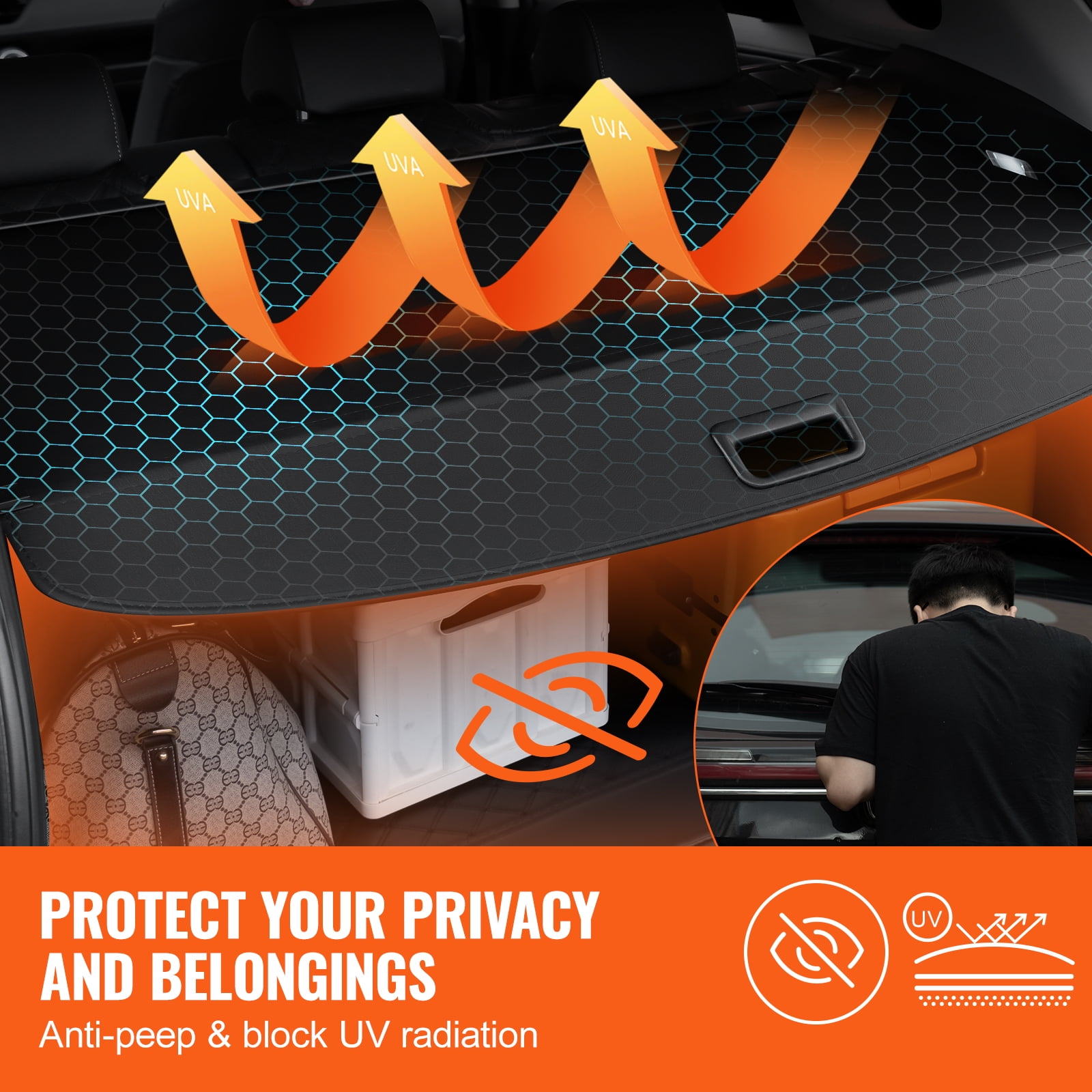 KFFKFF Retractable Trunk Cover for Toyota RAV4 2019-2025, Waterproof Security Shade for 5-Seater Models, UV-Resistant Rear Cargo Shield with Durable Aluminum Frame and PVC Leather Finish