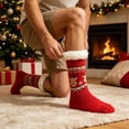 thumbnail image 5 of Lutiedan Christmas Fleece Socks for Men and Women, Fuzzy Non Slip Knit Slipper Socks, Winter Thick Warm Mid Calf Socks,Red2, 5 of 8
