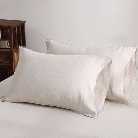 100% Pure French Linen Pillowcases Soft & Breathable Pillow Case Set of 2 - Natural 20x30 Inch