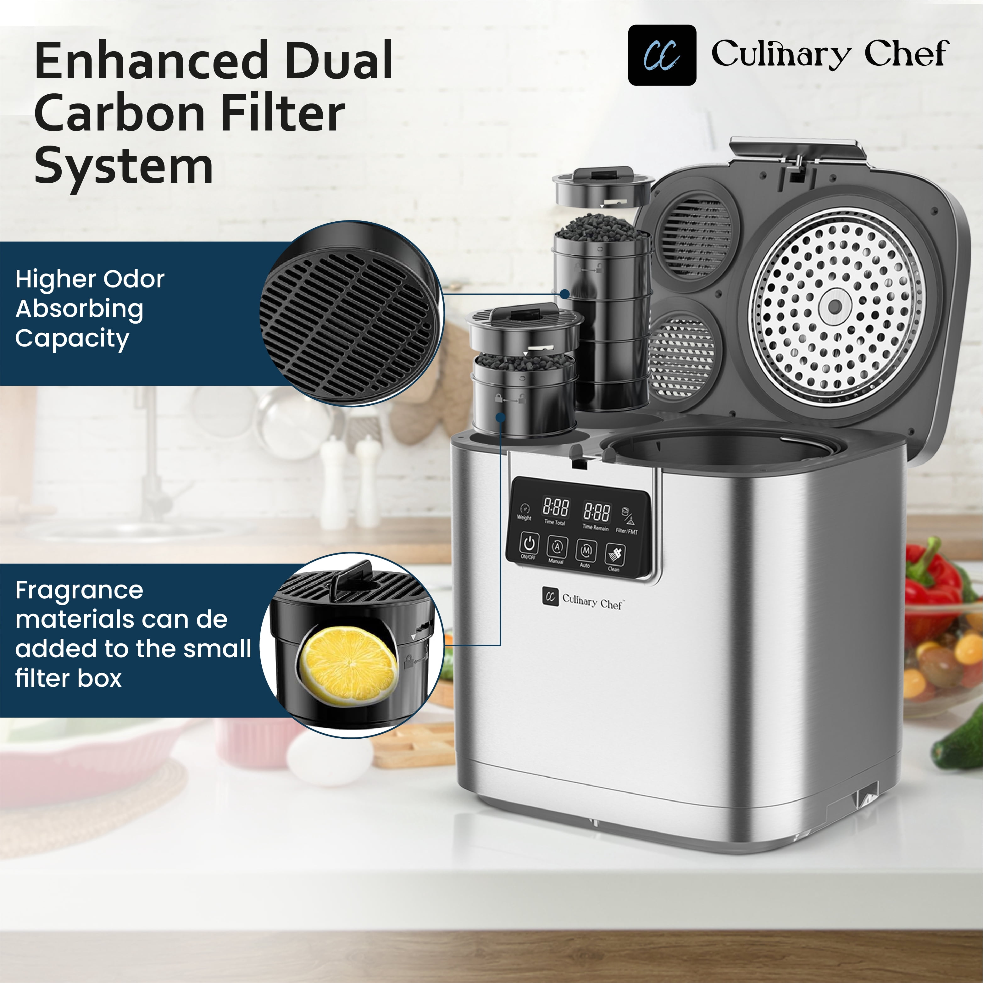 Culinary Chef, 3.8L Smart Electric Food Waste Composter, Stainless Steel