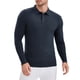 thumbnail image 4 of Camisa de polo de punto de negocios de color sólido de manga larga para hombre M azul oscuro, 4 of 6