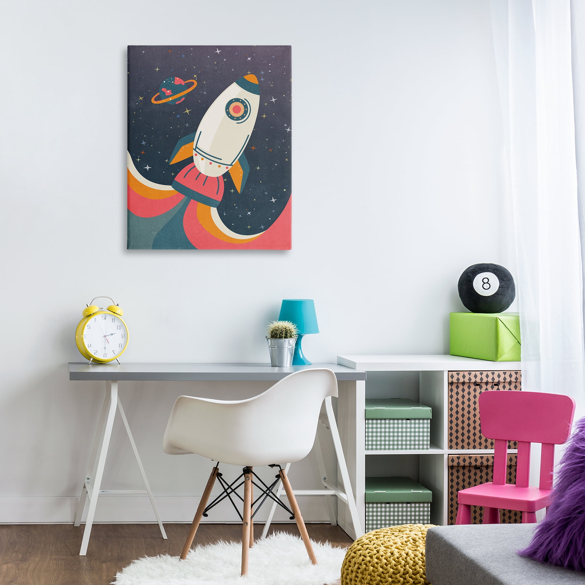 Stupell Industries Retro Space Rocket Astrology & Stars Painting Wrapped Canvas Art Print Wall Art, 30 x 40