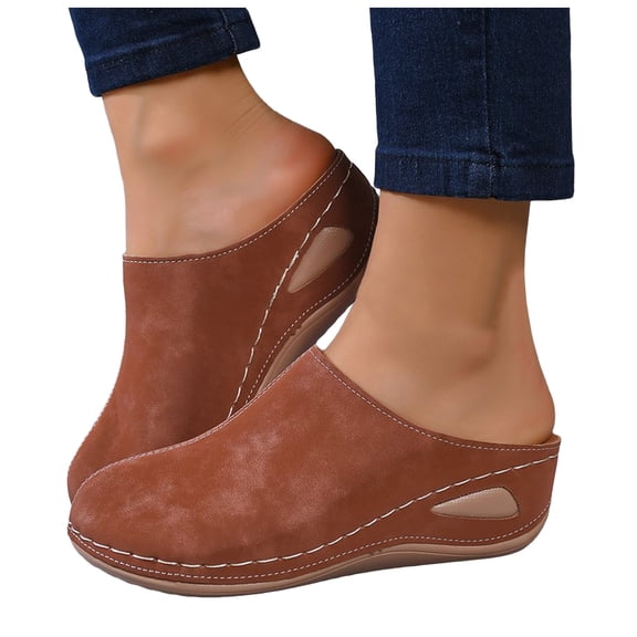 Platform Clogs for Women Slip on Wedge Sandals Closed Toe Mules Shoes Summer Dressy Slides Arch Support Orthopedic Walking Shoes Brown Size 7