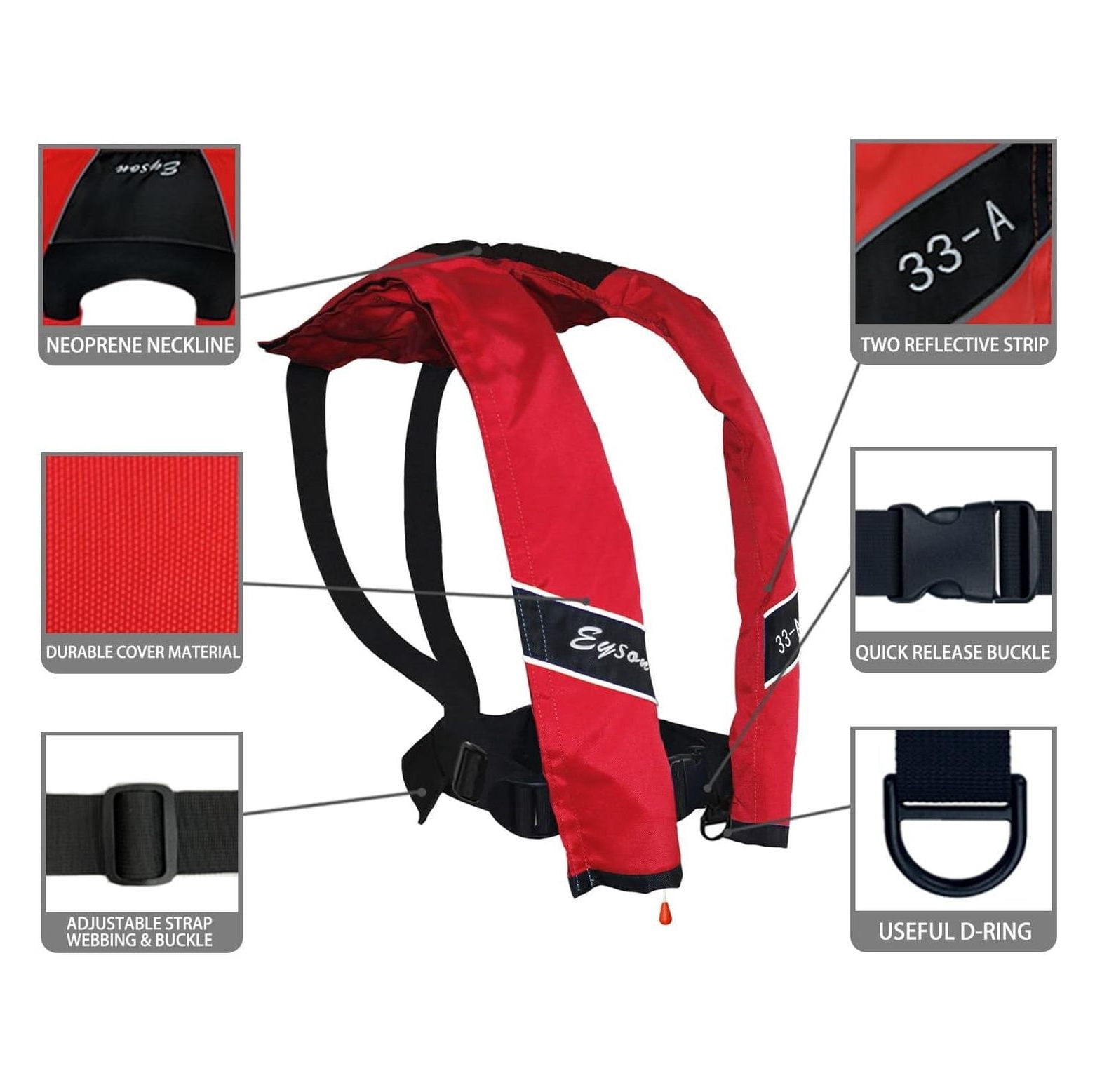 Inflatable Life Life Vest Basic Automatic/Manual (639 Red Auto)