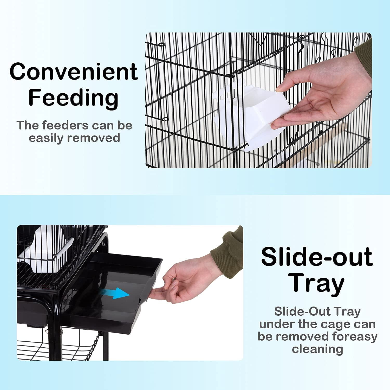 NiamVelo 64-inch Metal Bird Cage with Rolling Stand & Bottom Tray, Pet Storage Shelf Parrot Cage with Open Play Top for Lovebirds & Parakeets, Black