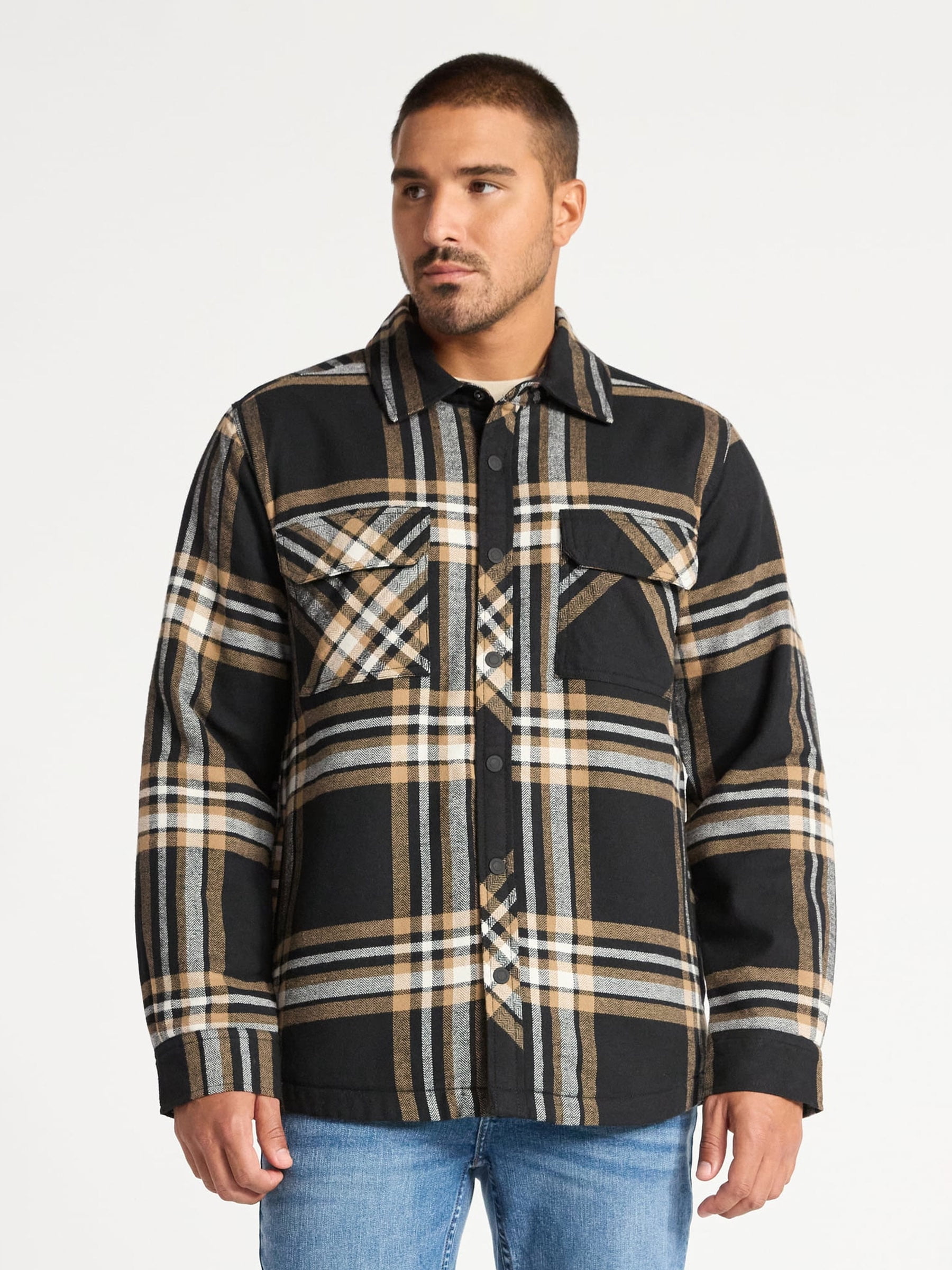 George Men's Shirt Jacket with Long Sleeves, High Pile Fleece Lining, Sizes S-3XL