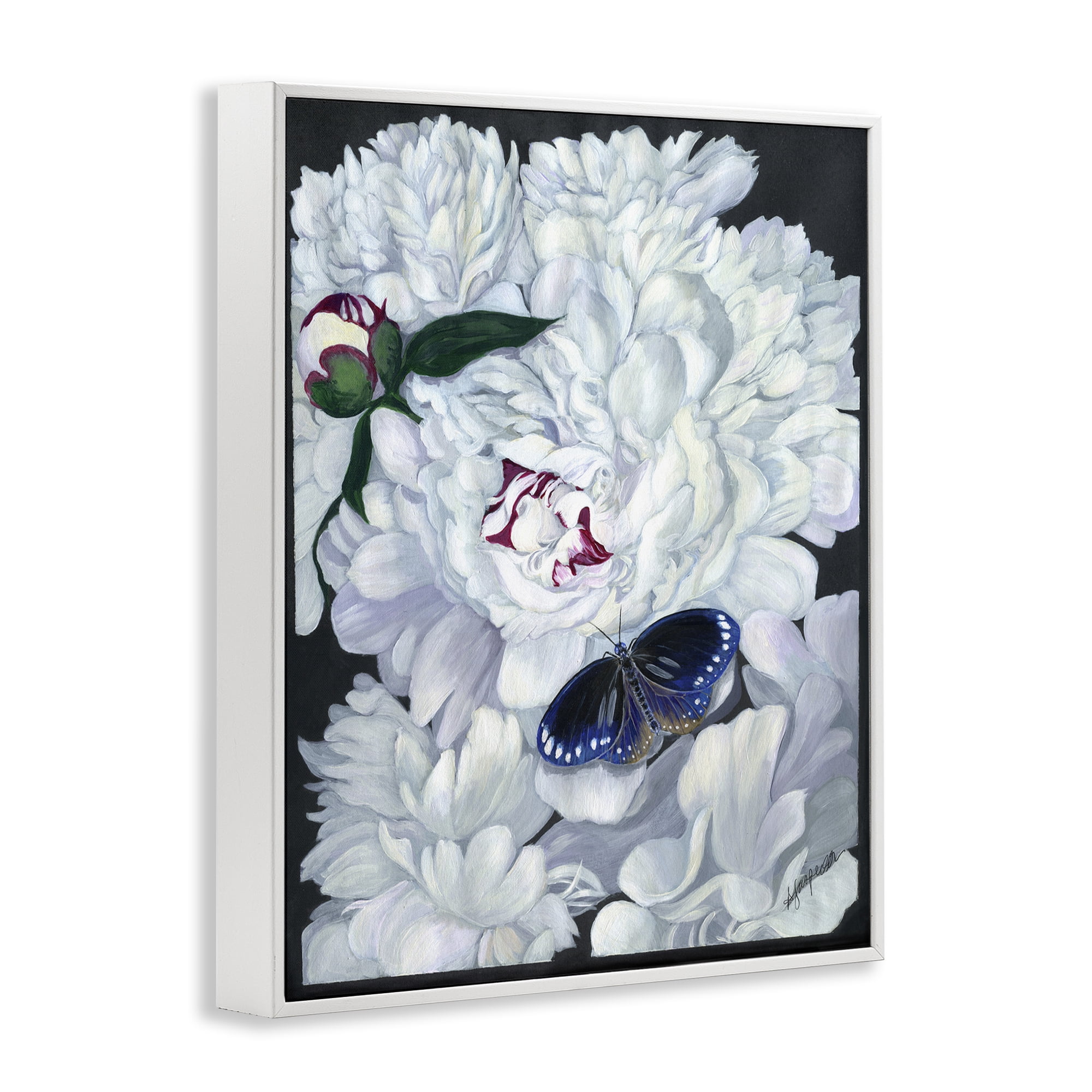 Stupell Industries Vintage Peony & Butterfly Animals & Insects Painting White Framed Art Print Wall Art, 24 x 30