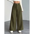thumbnail image 5 of Corduroy Pants for Women Casual High Waisted One Buttoned Stretchy Loose Fit Wide Leg Pants with Pockets Green XXL, 5 of 9
