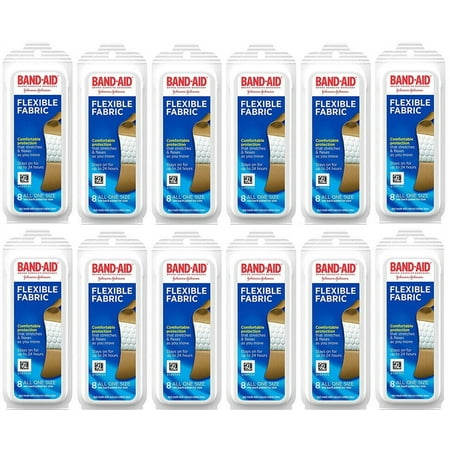 12 Packs Of Band Aid 8 Per Pack Flexible Fabric Travel Pack