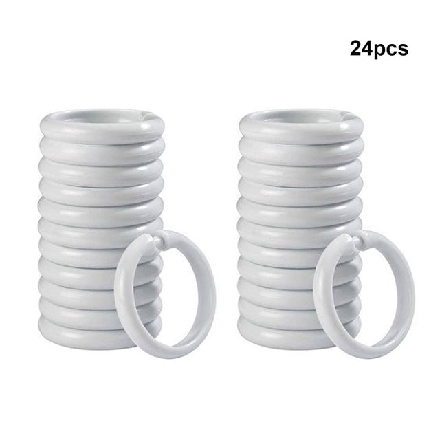 Crochets pour Rideau de Douche, 24 Pcs Anneaux de Rideau de Douche en Plastique Blanc, Fermoirs d'Anneau de Rideau, Rideaux de Douche Faciles à Fermer