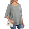 thumbnail image 4 of Cqxid525 Comfort Colors T-Shirts Women's Summer Casual Loose Double Layer Solid Color Pullover Flared Sleeves In Short Chiffon Shirt Gray S, 4 of 6