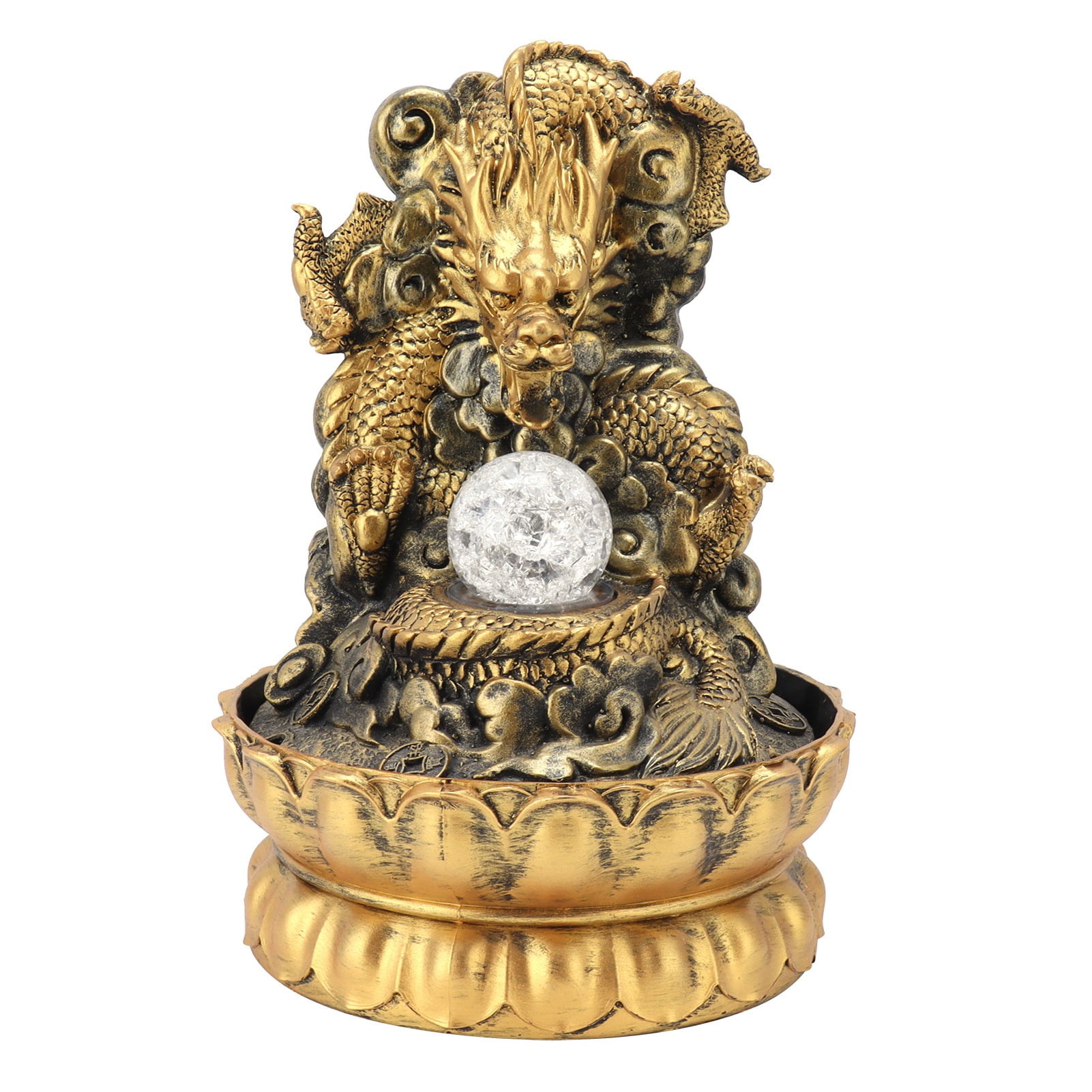 Nieyigj Resin Dragon Statue LED Desktop Water Fountain Home Office Decor, 11.02 inches / 28 cm (EU Plug 220V)