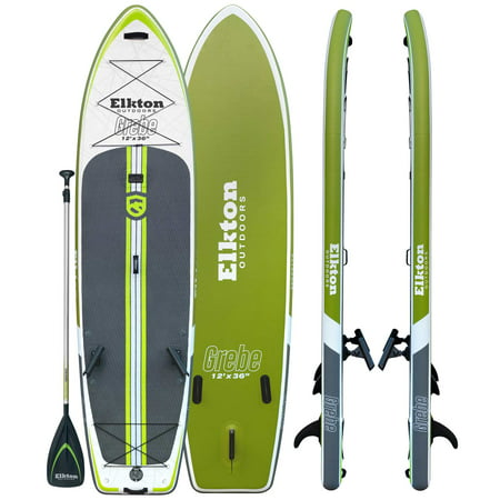Elkton Outdoors Grebe 12' Inflatable Fishing Paddle Board With Non-Slip Eva Foam Deck, 2 Fishing Rod Holders & Accessory Mount- Carry Pack, Paddle, High Pressure Pump & Ankle Leash