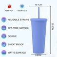 thumbnail image 2 of 700ml reusable cold water cup plastic cup, double-layer solid color beverage cup with lid and straw, 2 of 5
