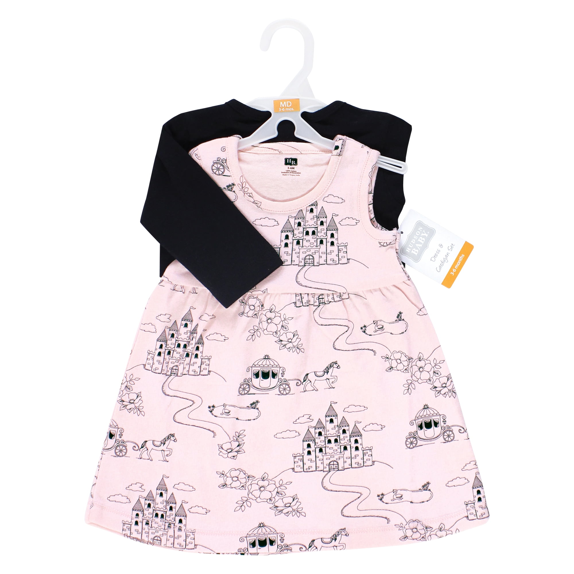 Hudson Baby Infant and Toddler Girls Cotton Dress and Cardigan Set, Fairytale Princess, 9-12 Months