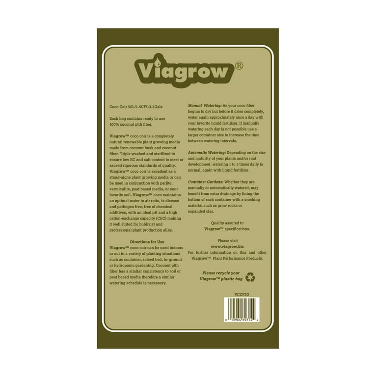 Viagrow 1.5 cu. ft. Coco Coir Fluffed Coconut Pith Fiber Soilless Grow Media Bag Viagrow 1.5 cu. ft. Coco Coir Fluffed Coconut Pith Fiber Soilless Grow Media Bag