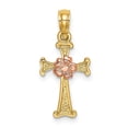 thumbnail image 1 of FB Jewels 14K Yellow and Rose Two Tone Gold Cross with Pink Flower Pendant, 1 of 4