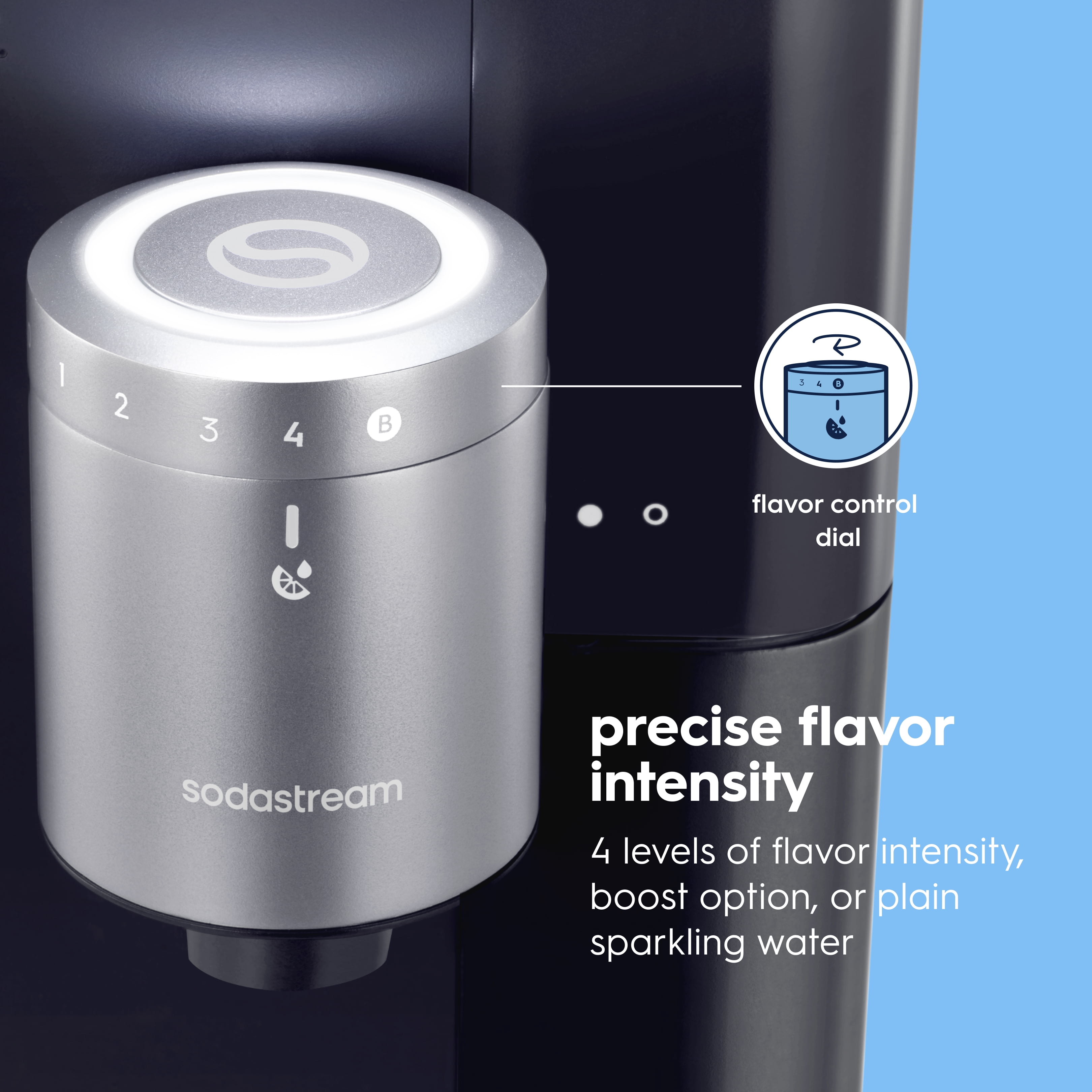 Sodastream Fountain Sparkling Drink Maker Black/Silver, Includes Quick Connect CO2, Water Tank, 2 Flavor Connect Caps, and Pepsi Zero Drink Mix, 14.9oz
