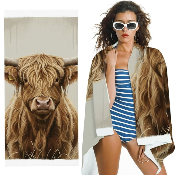 RKSupls Brown Print Cow Oversized Microfiber Beach Towel, Ultra-Soft Microfiber for Bathroom, beach, Soft Super Absorbent- 30x60 in