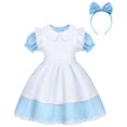 thumbnail image 6 of Jurebecia Alice in Wonderland Dress Princess Costume Kids Girls Halloween up Birthday Outfits Pretend Play Dresses Blue 6T(5-6 Years), 6 of 12