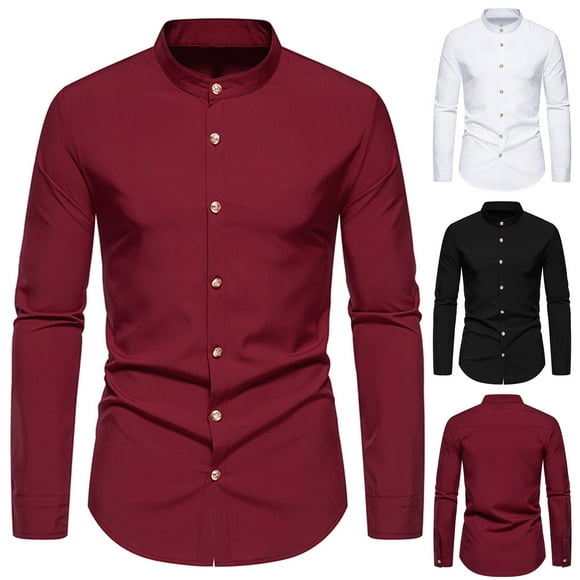 JURANMO Mens Long Sleeve Solid Color Shirts Slim Fit Lapel Button Down Shirts Business Casual Shirt 2024 Fall Dressy Shirts Lightning Deals White XL